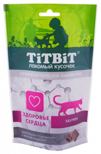 Лакомство для кошек хрустящие подушечки для здоровья сердца TitBit (Титбит) с мясом индейки, 60 г
