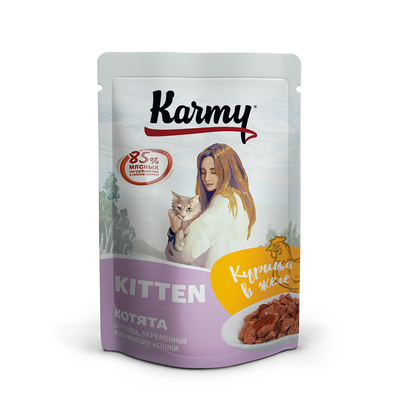 Влажный корм для котят до 1 года Karmy (Карми) Kitten, Курица в желе, 80 г