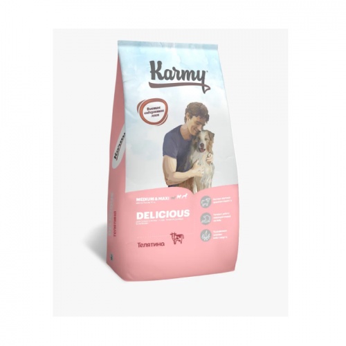 Сухой корм для собак средних и крупных пород старше 1 года, привередливых в питании Karmy (Карми) Delicious Medium & Maxi, Телятина, 14 кг