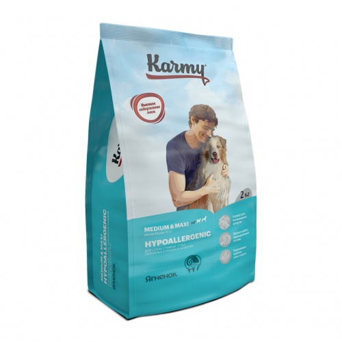 Сухой корм для собак средних и крупных пород старше 1 года, склонных к пищевой аллергии Karmy (Карми) Hypoallergenic Medium & Maxi, Ягненок, 2 кг