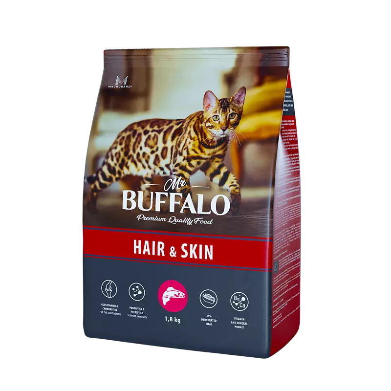Сухой корм для взрослых кошек с чувствительной кожей Mr.Buffalo (Мистер Баффало) Adult Hair & Skin, Лосось