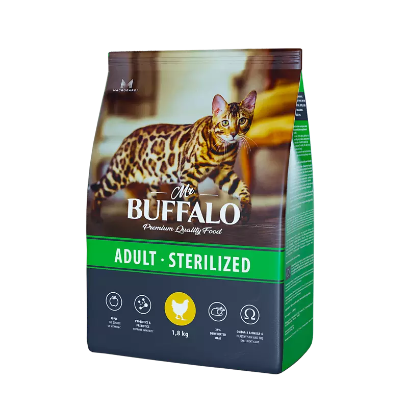 Сухой корм для взрослых стерилизованных кошек Mr.Buffalo (Мистер Баффало) Adult Sterilized, Курица