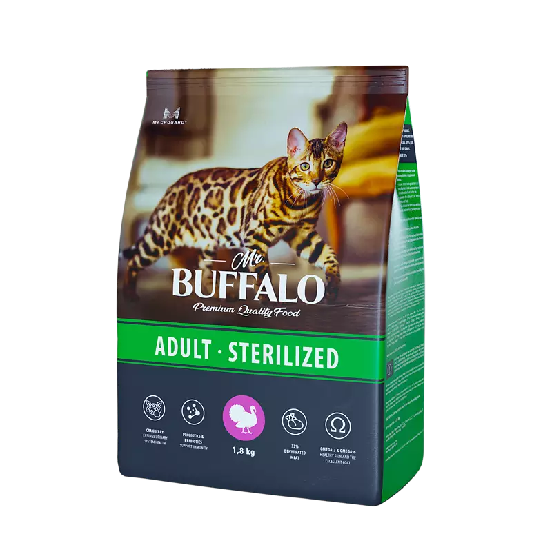 Сухой корм для взрослых стерилизованных кошек Mr.Buffalo (Мистер Баффало) Adult Sterilized, Индейка