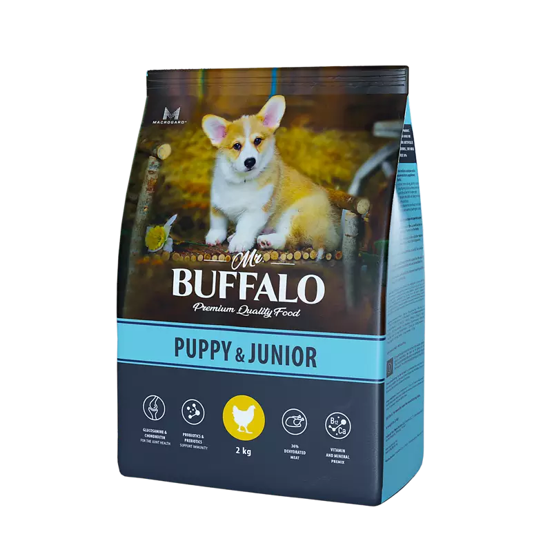 Сухой корм для щенков и юниоров средних и крупных пород Mr.Buffalo (Мистер Баффало) Puppy & Junior, Курица, 800 г