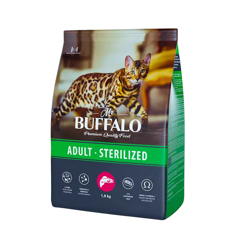 Сухой корм для взрослых стерилизованных кошек Mr.Buffalo (Мистер Баффало) Adult Sterilized, Лосось