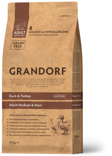 Сухой корм для собак средних и крупных пород GRANDORF (Грандорф) Duck & Turkey Medium & Maxi, Утка с индейкой