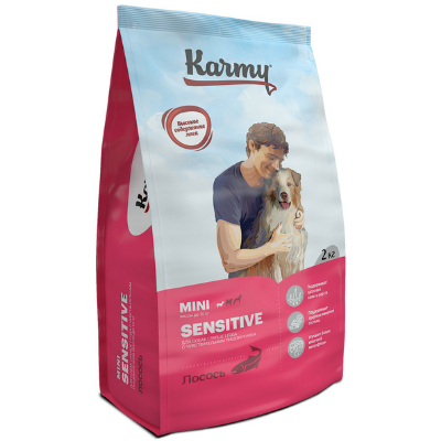 Сухой корм для собак мелких пород с чувствительным пищеварением Karmy (Карми), лосось, 2 кг