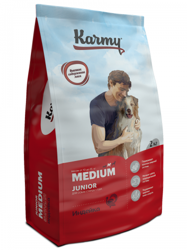 Сухой корм для щенков средних пород до 1 года Karmy (Карми) Medium Junior, Индейка, 2 кг