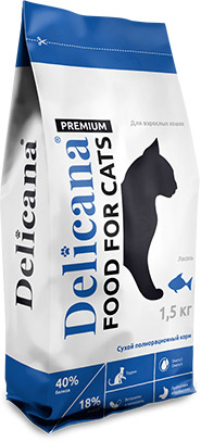 Сухой корм для взрослых кошек Delicana (Деликана), лосось