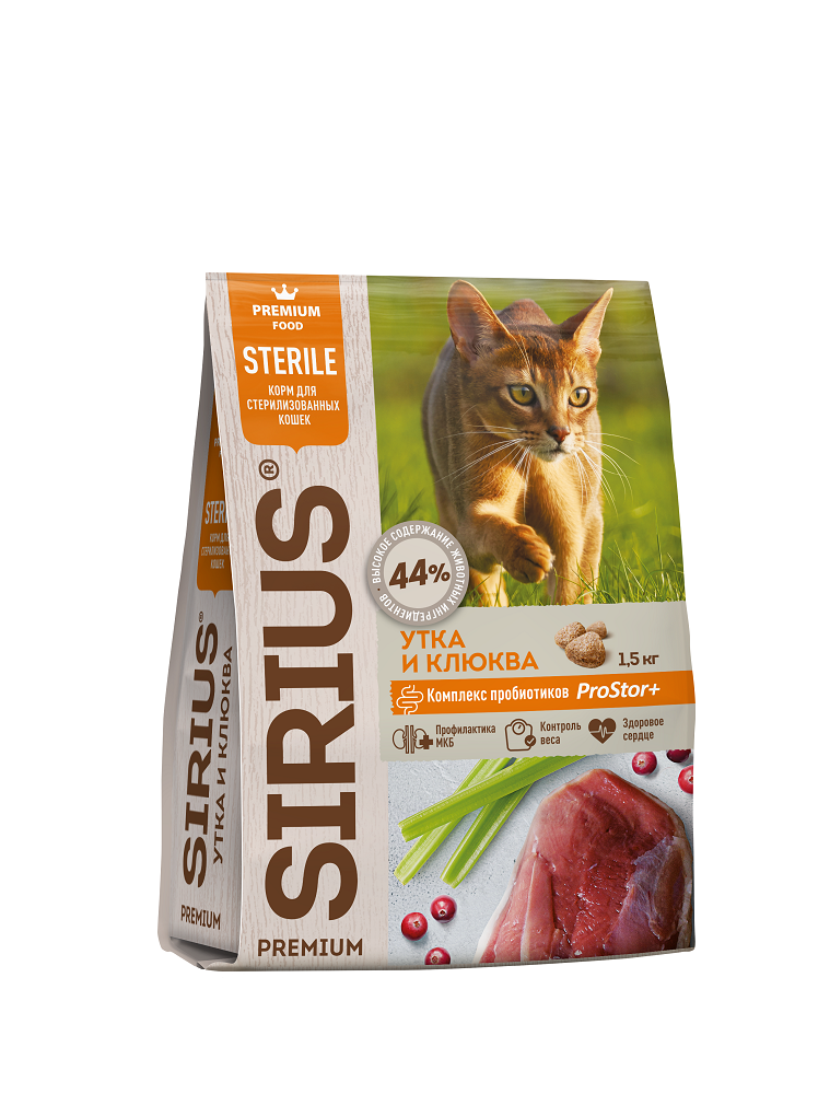 Сухой корм для стерилизованных кошек Sirius (Сириус) Sterile, Утка с клюквой