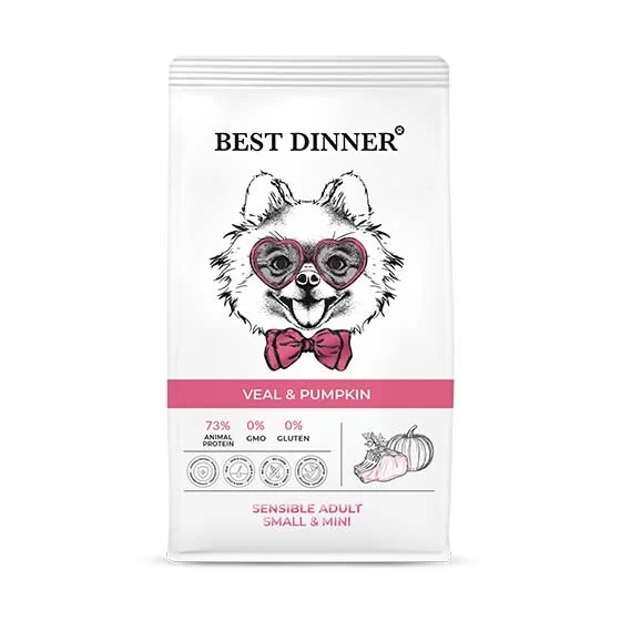 Сухой корм для собак мелких пород Best Dinner (Бест Диннер) Sensible Adult Small & Mini, с телятиной и тыквой