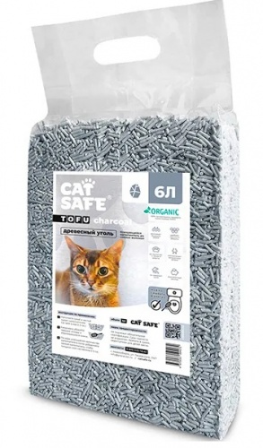 Наполнитель комкующийся  для кошачьего туалета Cat Safe (Кэт Сэйф) Тофу, Древесный уголь, 6 л