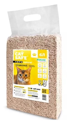 Наполнитель для кошачьего туалета Cat Safe (Кэт Сэйф), комкующийся, тофу, натуральный, 6 л