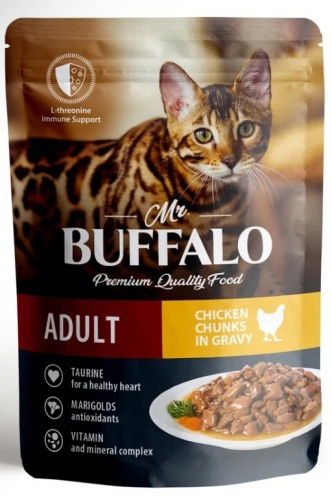 Влажный корм для взрослых кошек Mr.Buffalo (Мистер Баффало) Adult, цыпленок в соусе, 85 г