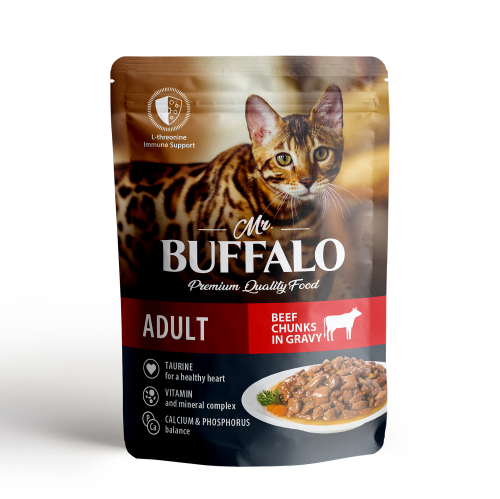 Влажный корм для взрослых кошек Mr.Buffalo (Мистер Баффало) Adult, говядина в соусе, 85 г