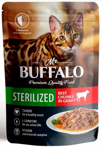 Влажный корм для стерилизованных кошек Mr.Buffalo (Мистер Баффало)STERILIZET, говядина в соусе, 85 г