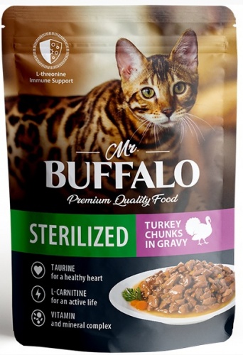 Влажный корм для стерилизованных кошек Mr.Buffalo (Мистер Баффало)STERILIZET, индейка в соусе, 85 г
