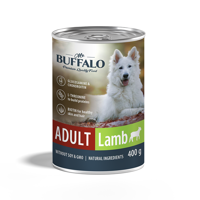 Влажный корм для взрослых собак Mr.Buffalo (Мистер Баффало) ADULT, ягненок, консервы, 400 г