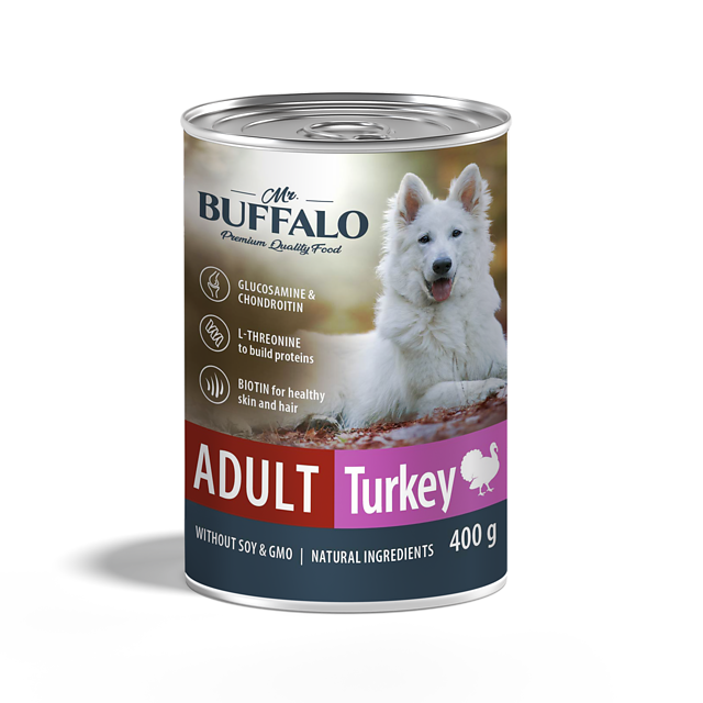 Влажный корм для взрослых собак Mr.Buffalo (Мистер Баффало) ADULT, индейка, консервы, 400 г