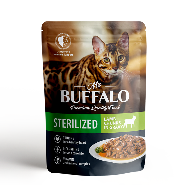 Влажный корм для стерилизованных кошек Mr.Buffalo (Мистер Баффало)STERILIZET, ягненок в соусе, 85 г