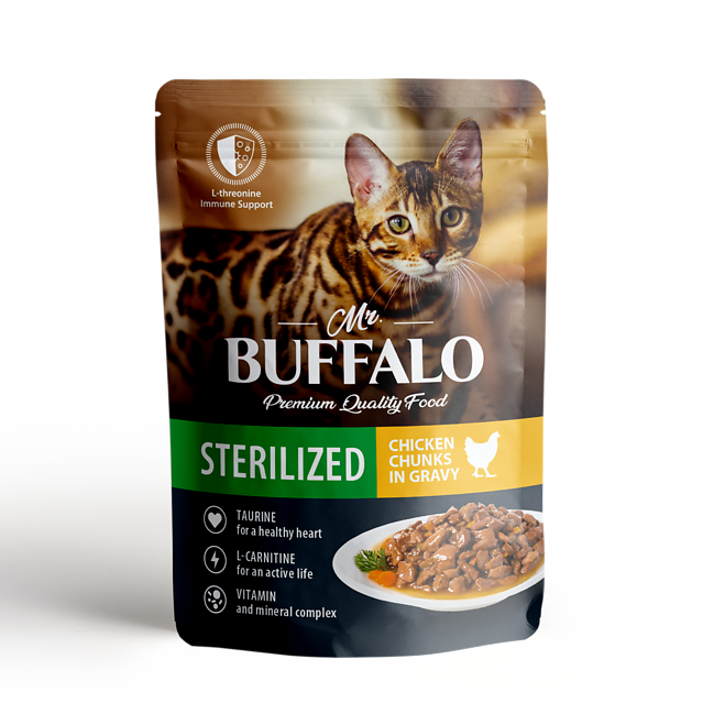 Влажный корм для стерилизованных кошек Mr.Buffalo (Мистер Баффало) STERILIZET, цыпленок в соусе, 85 г