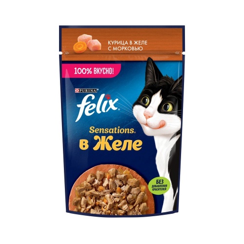 Влажный корм для кошек Felix Sensation (Феликс Сенсейшен), курица в желе с морковью, 75 г