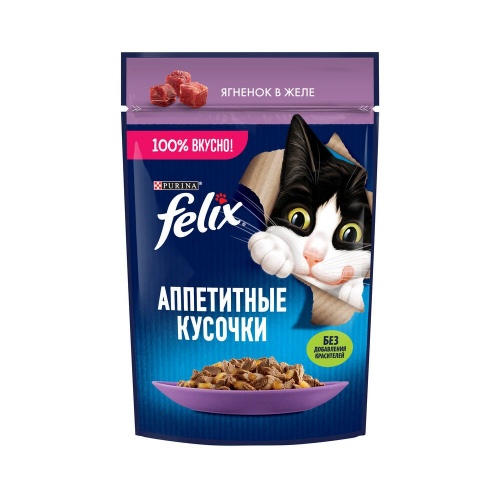 Влажный корм для взрослых кошек Felix (Феликс) Аппетитные кусочки, ягненок желе, 75 г