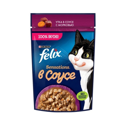 Влажный корм для взрослых кошек Felix Sensation (Феликс Сенсейшен), с уткой в соусе с морковью, 75 г