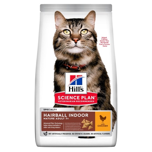 Сухой корм Hill's (Хиллс) Science Plan Hairball Indoor для выведения шерсти у домашних кошек старшего возраста, с курицей, 1,5 кг