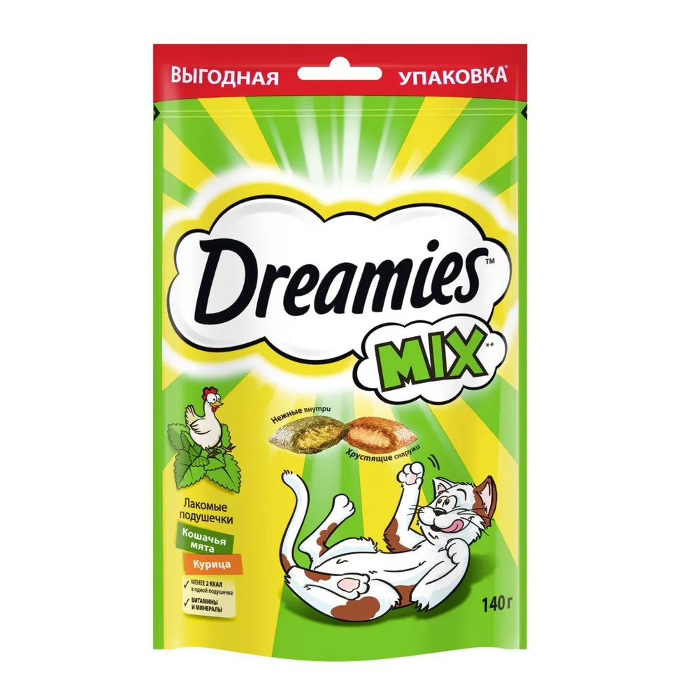 Лакомство для кошек DREAMIES (Дримис ) Mix Курица и мята 140 гр