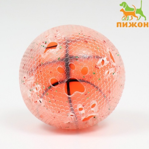 Игрушка "Мяч-баскетбол лапки" для собак, 7,5 см, прозрачная/оранжевая