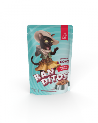 Влажный корм для кошек Banditos (Бандитос) Нежный кролик, кусочки в соусе, 75 г