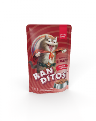 Влажный корм для кошек Banditos (Бандитос) Сытная говядина, кусочки в желе, 75 г