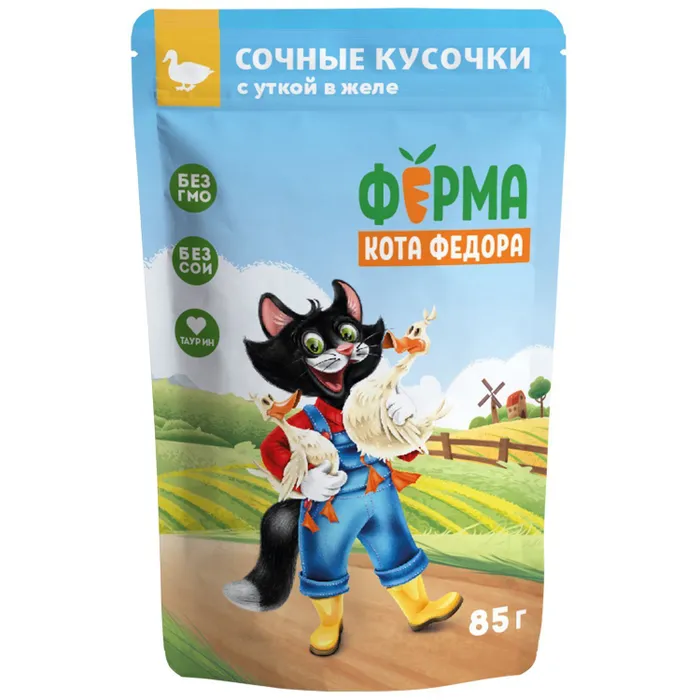 Влажный корм Мнямс для кошек Ферма кота Фёдора, Сочные кусочки, с уткой 85 г