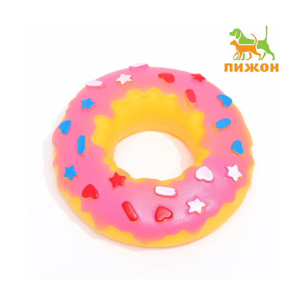 Игрушка пищащая Пончик для собак, 8,5 см, розовая