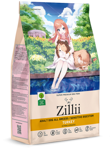 Сухой корм для взрослых собак, с чувствительным пищеварением Zillii (Зилли) Sensitive Digestion Индейка