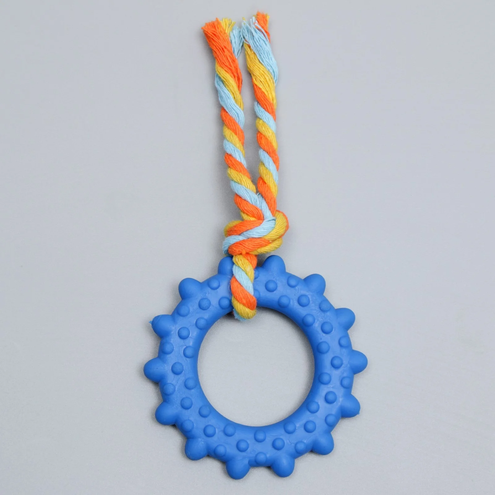 Игрушка жевательная с канатом Кольцо с хвостом, синяя, 10 см х 8 см х 2 см