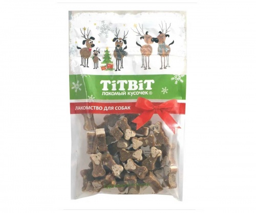 Косточки мясные Titbit (Титбит) для собак Новогодняя коллекция, с индейкой и творогом, 90 г