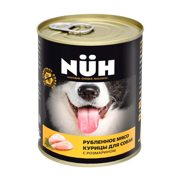 Беззерновой влажный корм Nuh (Нюх) для взрослых собак средних и крупных пород, курица, 340 гр