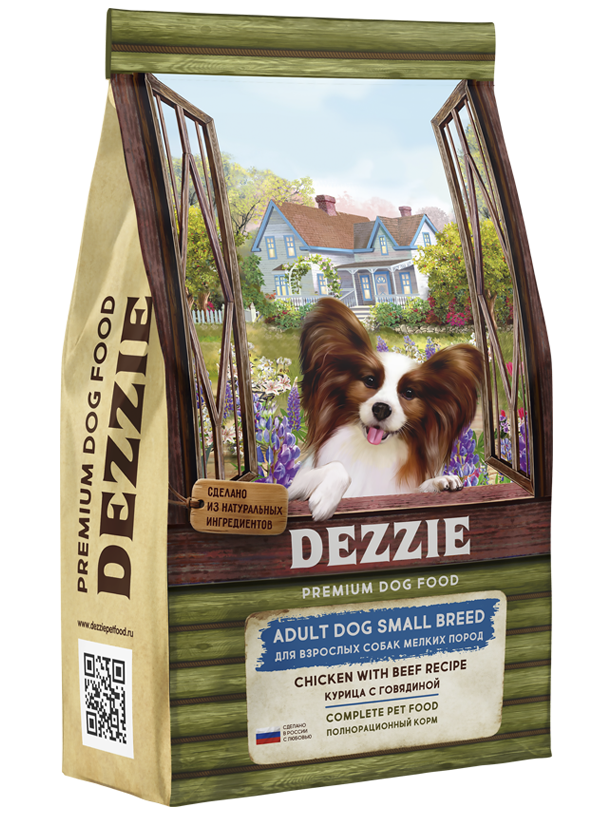 Сухой корм DEZZIE (Дэззи) Small Breed для собак мелких пород, курица и говядина