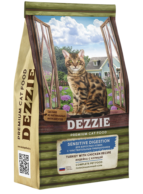 Сухой корм DEZZIE (Дэззи) Sensitive Digestion Cat для кошек с чувствительным пищеварением, индейка с курицей