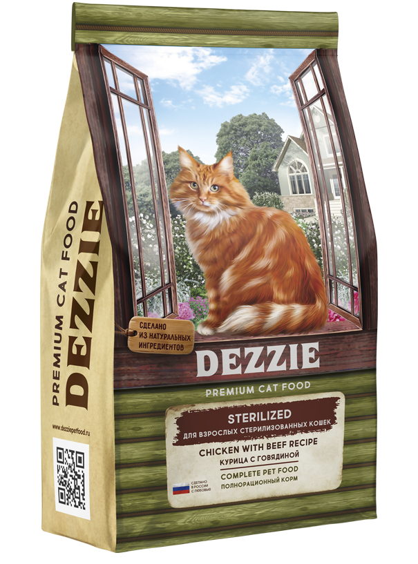 Сухой корм DEZZIE (Дэззи) Sterilized Cat для стерилизованных кошек, курица с говядиной