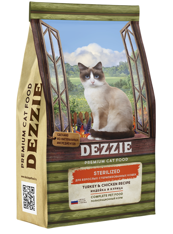 Сухой корм DEZZIE (Дэззи) Sterilized Cat для стерилизованных кошек, курица с индейкой