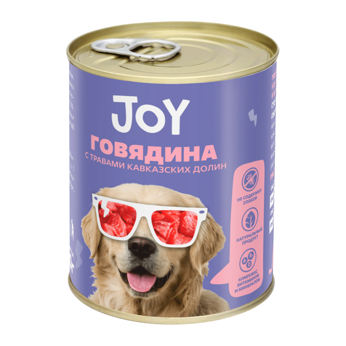 Беззерновой влажный корм Joy (Джой) для взрослых собак средних и крупных пород, говядина, 340 гр
