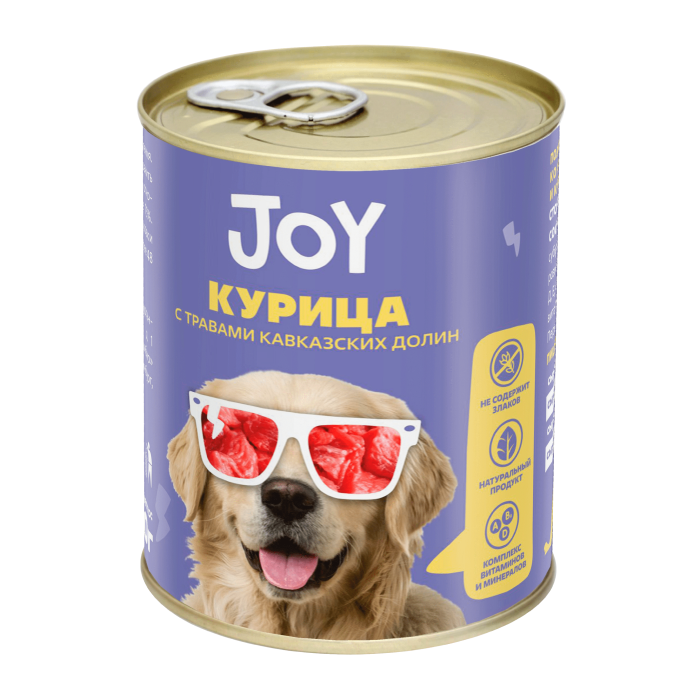 Беззерновой влажный корм Joy (Джой) для взрослых собак средних и крупных пород, курица, 340 гр