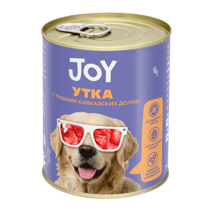 Беззерновой влажный корм Joy (Джой) для взрослых собак средних и крупных пород, утка, 340 гр