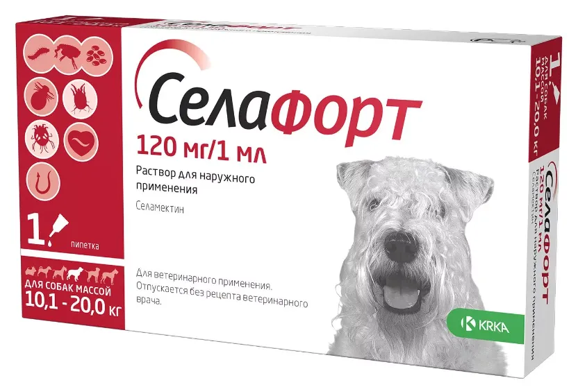 Селафорт для собак 120 мг 10,1-20 кг 12% 1 пипетка 1мл