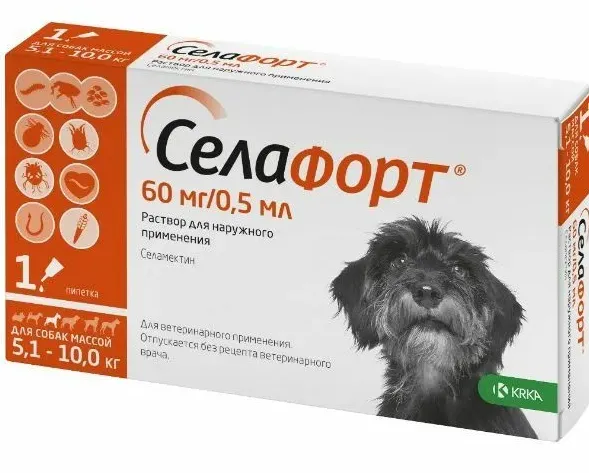 Селафорт для собак 60 мг 5,1-10кг 12% 1 пипетка 0,5 мл