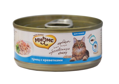 Влажный корм для кошек Мнямс, тунец и креветки в нежном желе, 70 гр