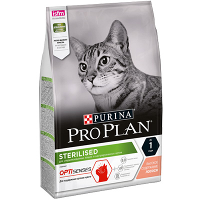 Сухой корм для стерилизованных кошек с чувствительным пищеварением Pro Plan (ПроПлан), лосось